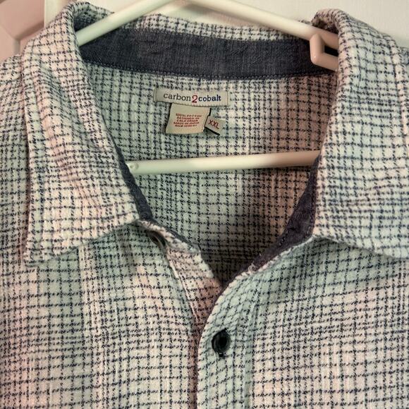 Carbon 2 Cobalt Shirt Mens 2XL Flannel Button Up Long Sleeve Light Blue Plaid - Picture 6 of 11